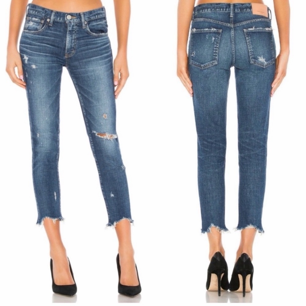 Moussy Vintage Glendele Distressed Tapered‎ Raw Hem Ankle Skinny Denim Jeans 24